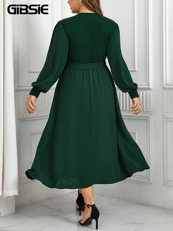 GIBSIE Proljetno-jesenska ženska haljina veće veličine 2023., zimska haljina s omotom, V-izrezom i dugim rukavima, elegantne ljuljajuće maksi haljine A-kroja s remenom