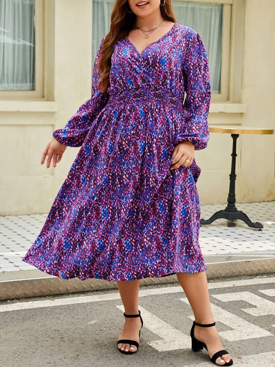 GIBSIE Boho kauzalne duge haljine velike veličine s omotom i V izrezom, dugih rukava, elegantne ženske haljine A-kroja visokog struka 2023.