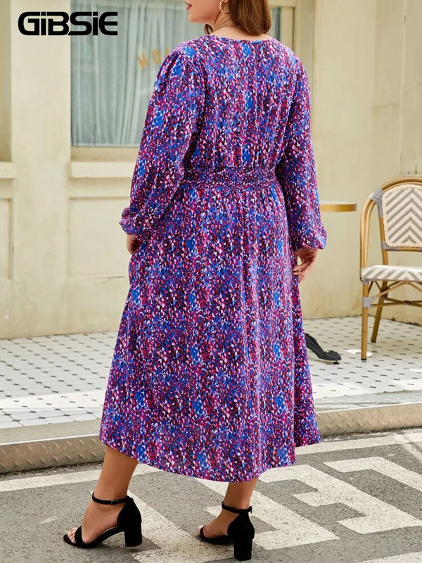 GIBSIE Boho kauzalne duge haljine velike veličine s omotom i V izrezom, dugih rukava, elegantne ženske haljine A-kroja visokog struka 2023.