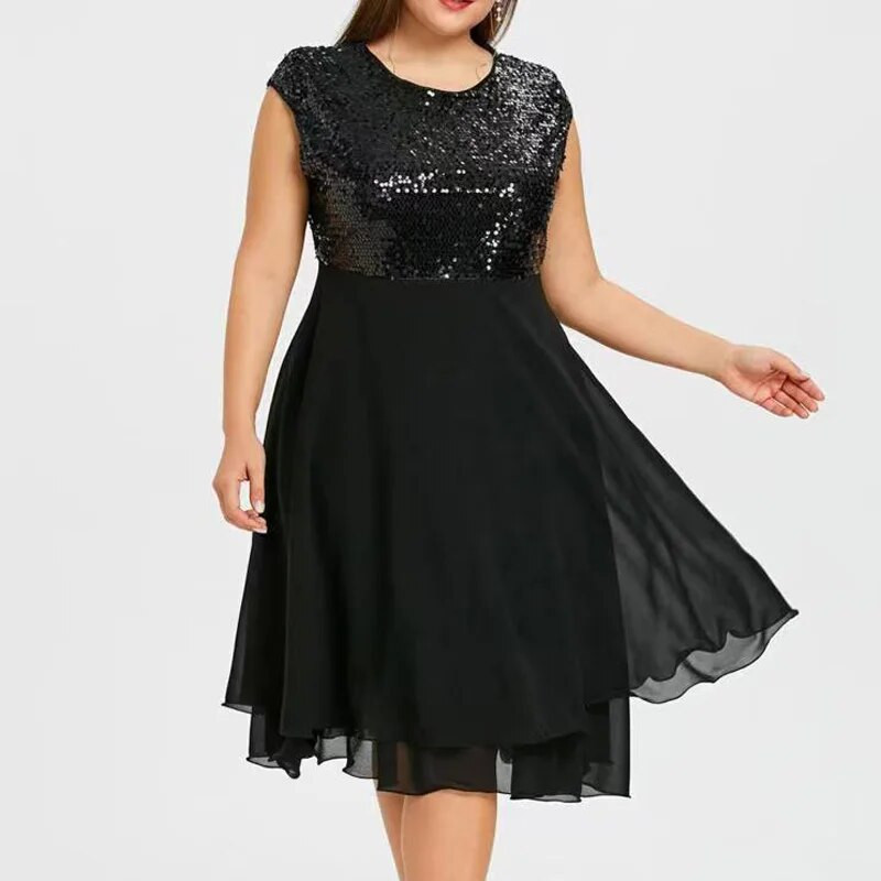 Suures suuruses naiste riietus, suvine seksikas moodne šifoonist litriga läikiv peokleit printsessikleit vabaaja vabade varrukateta naiste rannakleidid