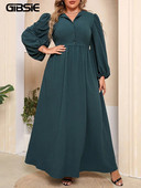 GIBSIE plius dydžio suknelė su puse sagtuko rankovėmis, moteriška, pavasario rudens, elegantiška vakarėliui aukštu juosmeniu A formos ilgos suknelės XXXL 4XL