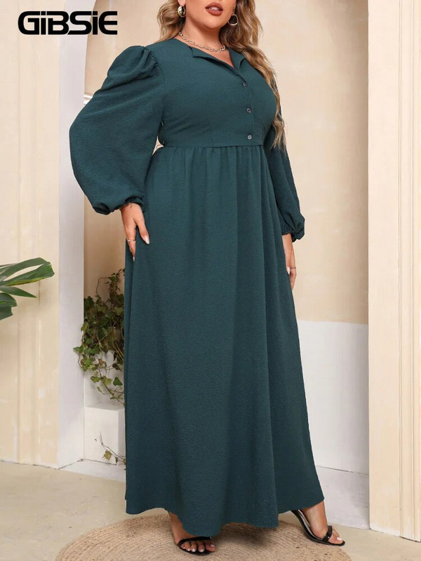 GIBSIE plius dydžio suknelė su puse sagtuko rankovėmis, moteriška, pavasario rudens, elegantiška vakarėliui aukštu juosmeniu A formos ilgos suknelės XXXL 4XL