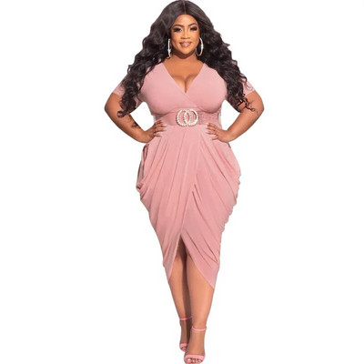 Trendikas naiste seksikas sügava V-kaelusega kõhn kleit pluss suuruses riided Midi pikkusega elegantsed kleidid, plisseeritud soliidne hulgimüük