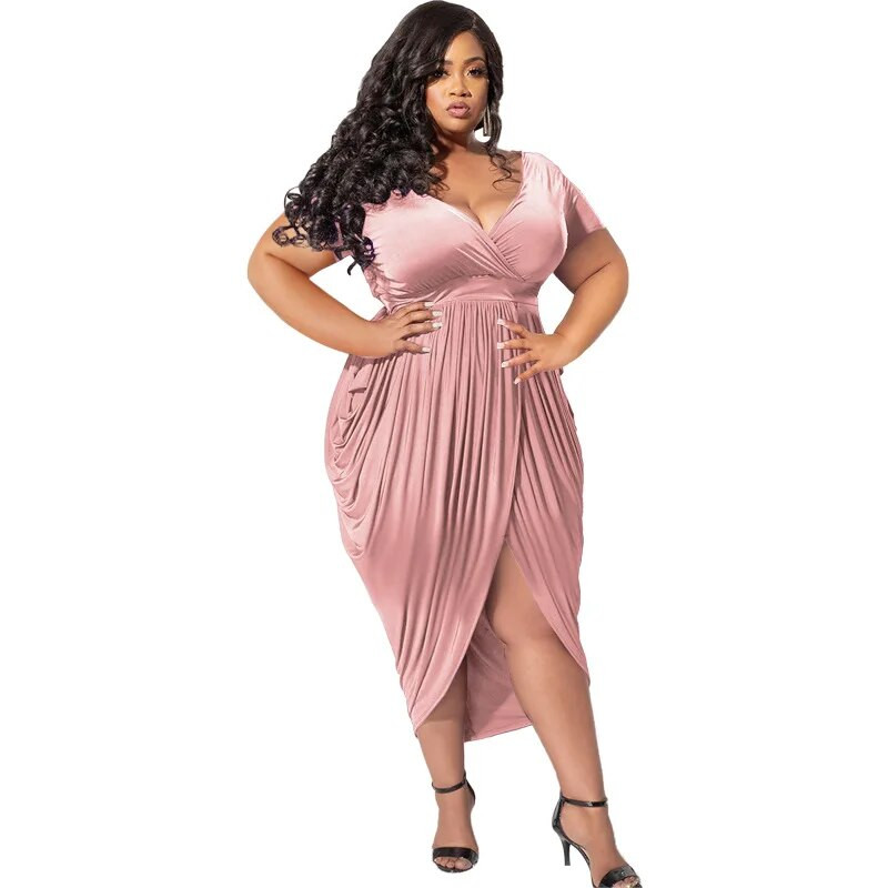 Trendikas naiste seksikas sügava V-kaelusega kõhn kleit pluss suuruses riided Midi pikkusega elegantsed kleidid, plisseeritud soliidne hulgimüük