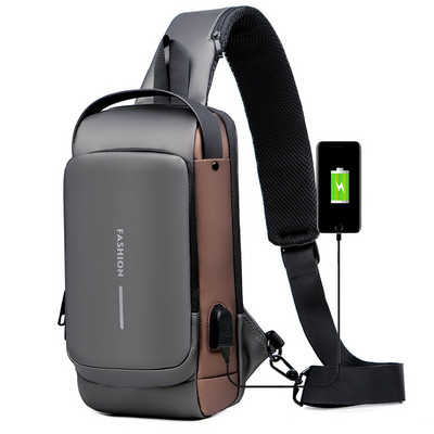 Ракла чанта за мъже Crossbody чанта Водоустойчива USB чанта за рамо Anti-Theft Travel Messenger Chest Sling Pack Моден луксозен дизайнер