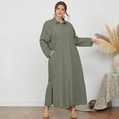 2023. aasta naiste revääridega pikkade varrukatega särkkleit, suures suuruses sügisene nööbiga Kaftan ZANZEA Elegantne kontoritöö Maxi päikesekleit Oversized