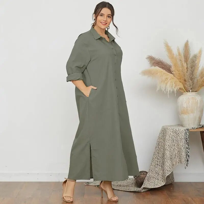 2023. aasta naiste revääridega pikkade varrukatega särkkleit, suures suuruses sügisene nööbiga Kaftan ZANZEA Elegantne kontoritöö Maxi päikesekleit Oversized