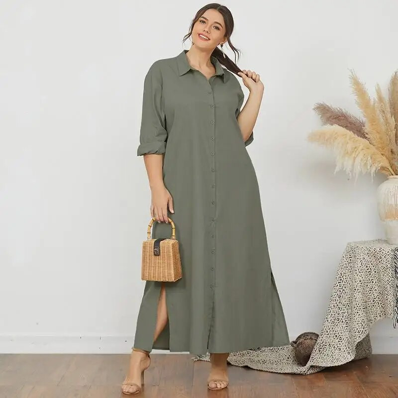 2023. aasta naiste revääridega pikkade varrukatega särkkleit, suures suuruses sügisene nööbiga Kaftan ZANZEA Elegantne kontoritöö Maxi päikesekleit Oversized