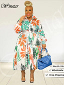 „Wmstar Plus Size“ moteriškų drabužių suknelės Xl–5xl gėlėmis marginti marškiniai ilgomis rankovėmis Elegantiški maxi suknelės didmeninė prekyba 2022 m.