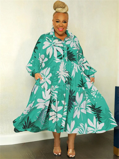 „Wmstar Plus Size“ moteriškų drabužių suknelės Xl–5xl gėlėmis marginti marškiniai ilgomis rankovėmis Elegantiški maxi suknelės didmeninė prekyba 2022 m.