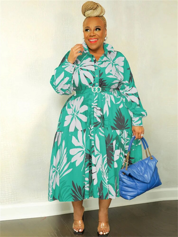 „Wmstar Plus Size“ moteriškų drabužių suknelės Xl–5xl gėlėmis marginti marškiniai ilgomis rankovėmis Elegantiški maxi suknelės didmeninė prekyba 2022 m.