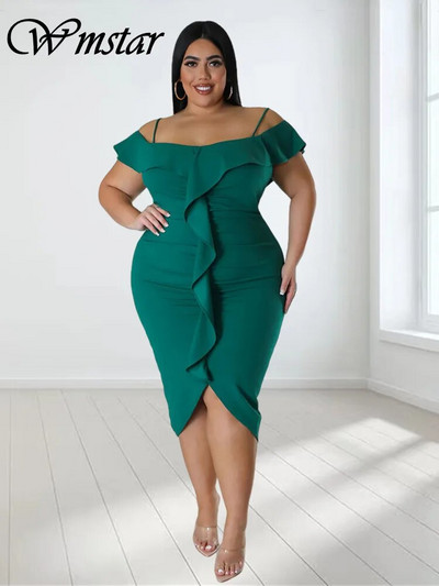 Wmstar Plus Size Φορέματα Γυναικεία Νέα Καλοκαιρινά Ρούχα Tank Off Shoulder Sexy Ruffles Bodycon Maxi Dress Χονδρική Dropshipping