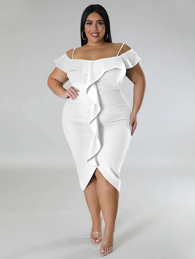 Wmstar Haljine veće veličine Ženska novost u ljetnoj odjeći Majica s otvorenim ramenima Seksi haljina uz rubove s volanima Veleprodaja Dropshipping