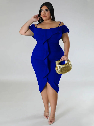 Wmstar Haljine veće veličine Ženska novost u ljetnoj odjeći Majica s otvorenim ramenima Seksi haljina uz rubove s volanima Veleprodaja Dropshipping