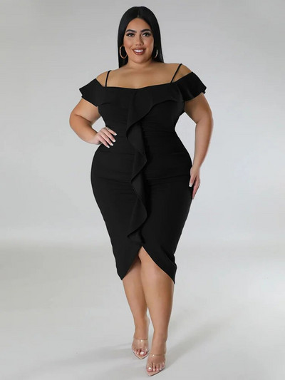 Wmstar Haljine veće veličine Ženska novost u ljetnoj odjeći Majica s otvorenim ramenima Seksi haljina uz rubove s volanima Veleprodaja Dropshipping