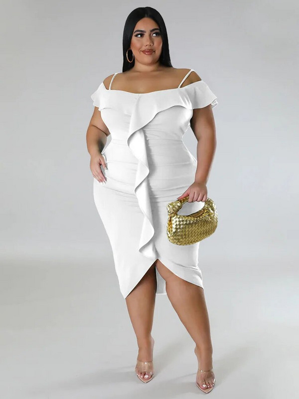 Wmstar Haljine veće veličine Ženska novost u ljetnoj odjeći Majica s otvorenim ramenima Seksi haljina uz rubove s volanima Veleprodaja Dropshipping