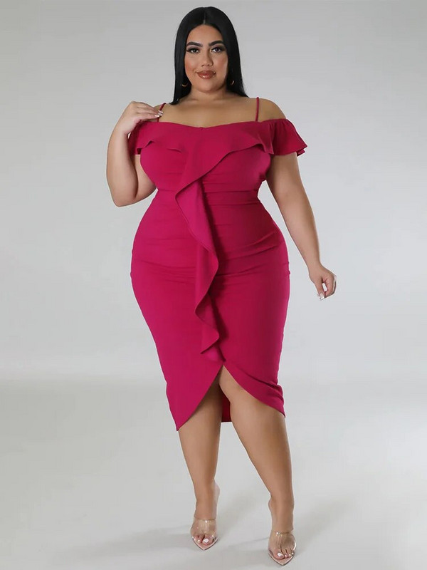 Wmstar Haljine veće veličine Ženska novost u ljetnoj odjeći Majica s otvorenim ramenima Seksi haljina uz rubove s volanima Veleprodaja Dropshipping