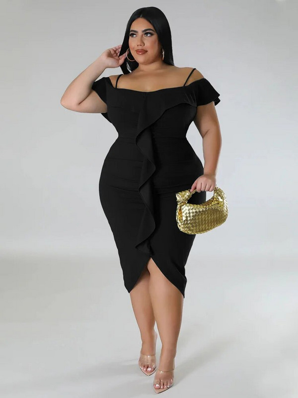 Wmstar Haljine veće veličine Ženska novost u ljetnoj odjeći Majica s otvorenim ramenima Seksi haljina uz rubove s volanima Veleprodaja Dropshipping