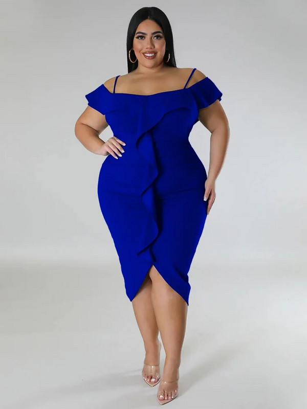 Wmstar Haljine veće veličine Ženska novost u ljetnoj odjeći Majica s otvorenim ramenima Seksi haljina uz rubove s volanima Veleprodaja Dropshipping