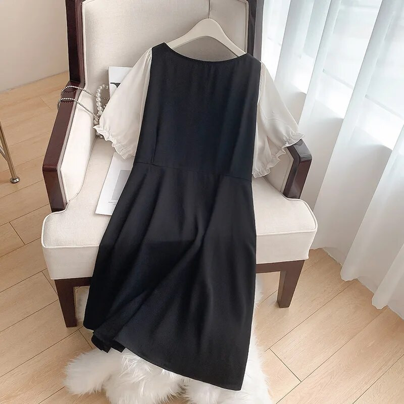 160 kg didelio dydžio moteriška krūtinė 160 Vasarinė laisva kvadratinio kaklo suknelė trumpomis rankovėmis Juoda 6XL 7XL 8XL 9XL 10XL