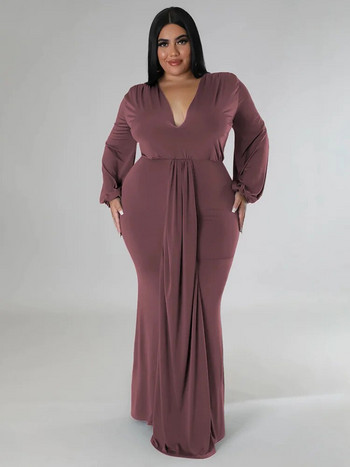 Γυναικεία φορέματα πάρτι Wmstar Plus Size Μακρυμάνικα Stretch Σέξι V λαιμόκοψη Κομψό μάξι φόρεμα φθινοπωρινά ρούχα Χονδρική Dropshipping