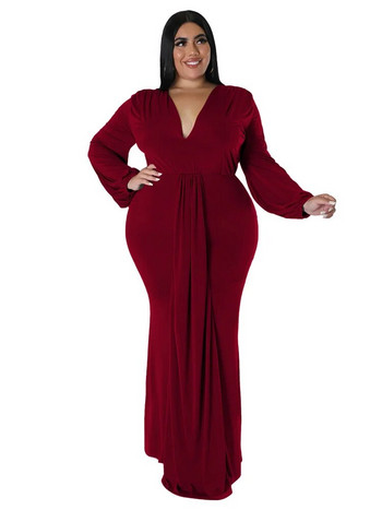 Γυναικεία φορέματα πάρτι Wmstar Plus Size Μακρυμάνικα Stretch Σέξι V λαιμόκοψη Κομψό μάξι φόρεμα φθινοπωρινά ρούχα Χονδρική Dropshipping