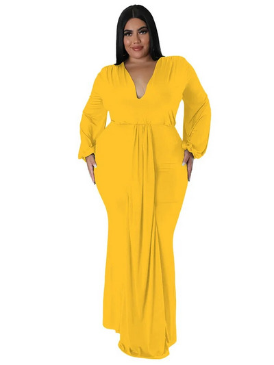 Wmstar suures suuruses peokleidid naistele pikkade varrukatega veniv seksikas V-kaelusega elegantne maksikleit sügisriiete hulgimüük