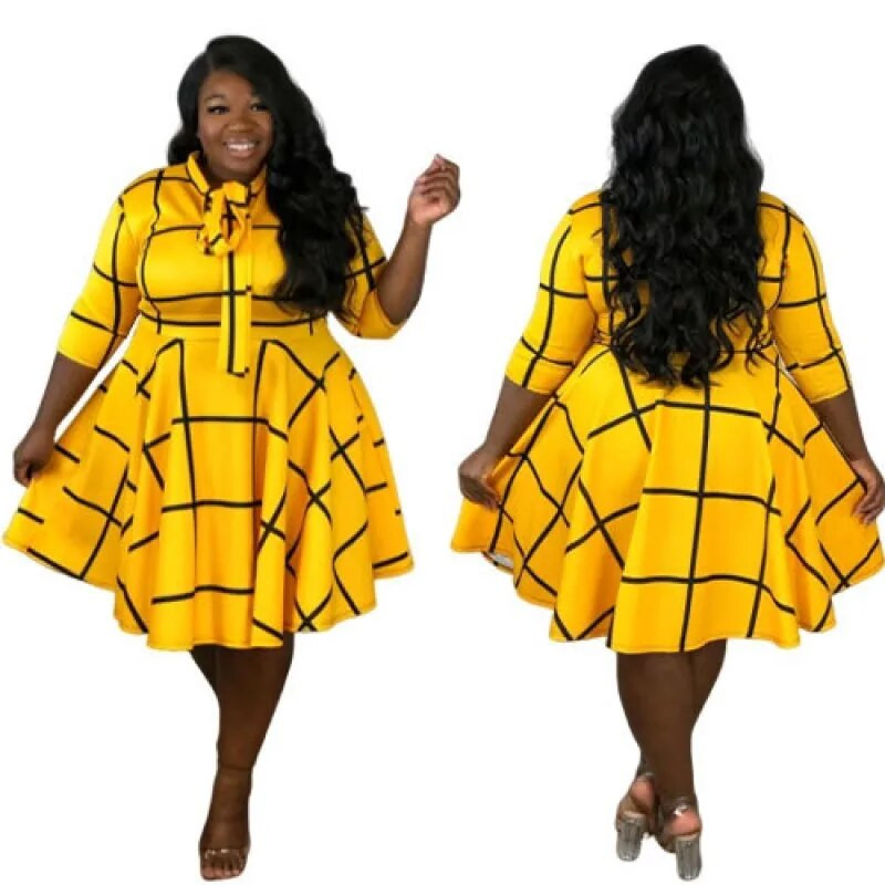 XL-5XL 2022 rudens apģērbi sievietēm modes eleganti vienkrāsainu svītru apdruka ikdienas liela izmēra kleitas Vairumtirdzniecība dropshopping