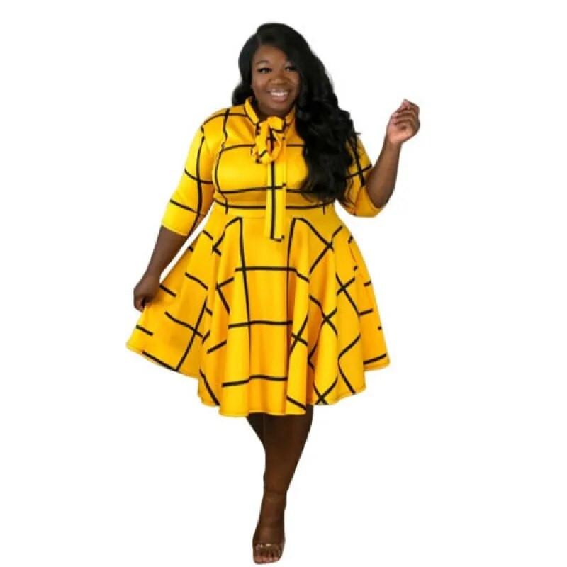 XL-5XL 2022 rudens apģērbi sievietēm modes eleganti vienkrāsainu svītru apdruka ikdienas liela izmēra kleitas Vairumtirdzniecība dropshopping