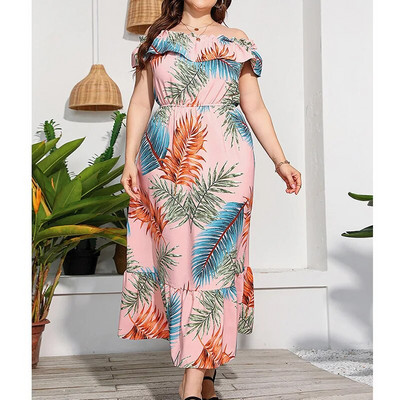 Ljetni, elegantni pulover srednjeg struka s volanima, nepravilna haljina velike veličine, kragna s jednom riječju Patchwork s printom od više elemenata