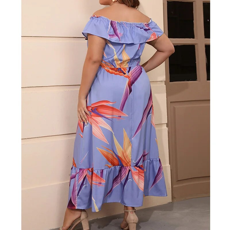 Ljetni, elegantni pulover srednjeg struka s volanima, nepravilna haljina velike veličine, kragna s jednom riječju Patchwork s printom od više elemenata