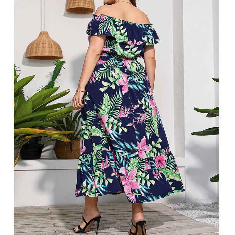 Ljetni, elegantni pulover srednjeg struka s volanima, nepravilna haljina velike veličine, kragna s jednom riječju Patchwork s printom od više elemenata