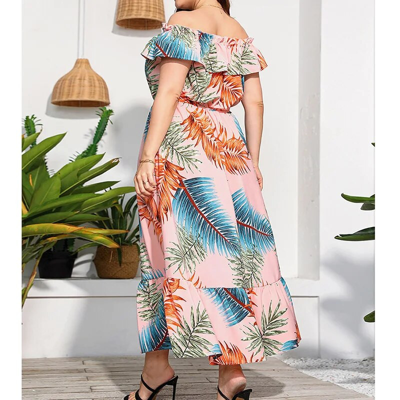 Ljetni, elegantni pulover srednjeg struka s volanima, nepravilna haljina velike veličine, kragna s jednom riječju Patchwork s printom od više elemenata