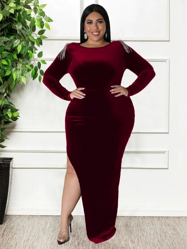 Wmstar suures suuruses naiste peokleidid, sametine õõnsad, seksikad tutiga õlad Elegantne õhtune maksikleit hulgimüük Dropshipping