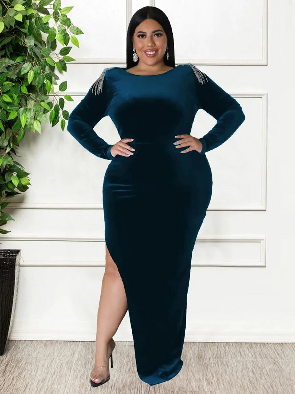 Wmstar suures suuruses naiste peokleidid, sametine õõnsad, seksikad tutiga õlad Elegantne õhtune maksikleit hulgimüük Dropshipping