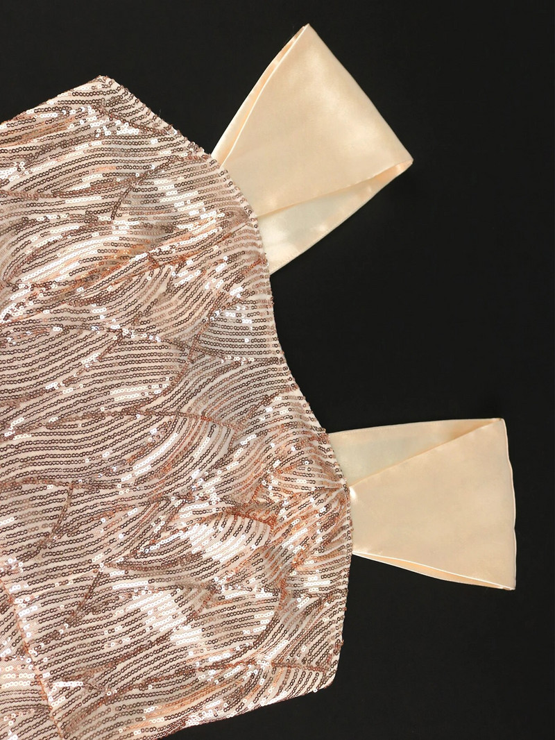 Ženska haljina veće veličine golih ramena, šljokice u boji šampanjca, večernja klupska haljina visoke kvalitete, riblji rep do sredine lista, ljetna haljina