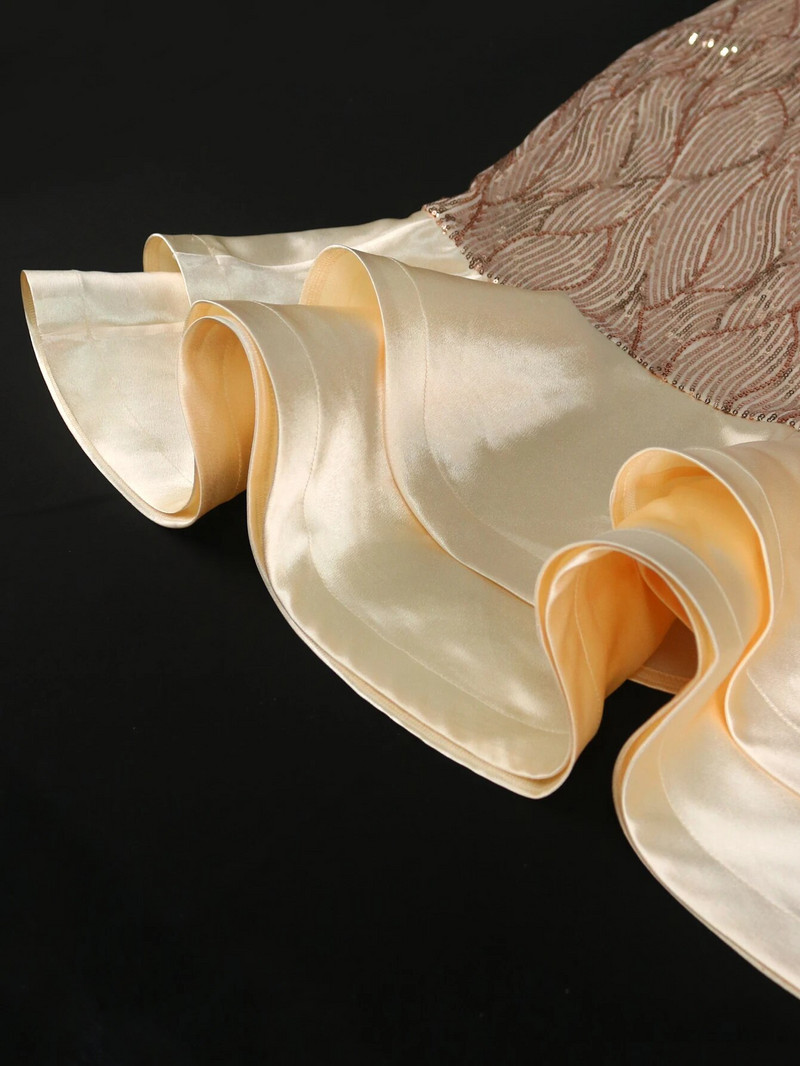 Ženska haljina veće veličine golih ramena, šljokice u boji šampanjca, večernja klupska haljina visoke kvalitete, riblji rep do sredine lista, ljetna haljina