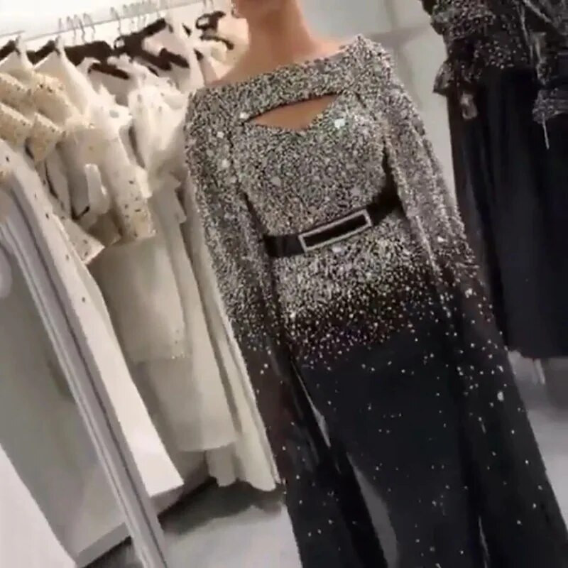 Sveiki, drovios nuotakos prabangios vakarinės suknelės su V formos kakleliu undinė be rankovių iki kulkšnies ilgio blizgučiai 2023 m. Nauja oficialaus vakaro išleistuvių suknelės moterims