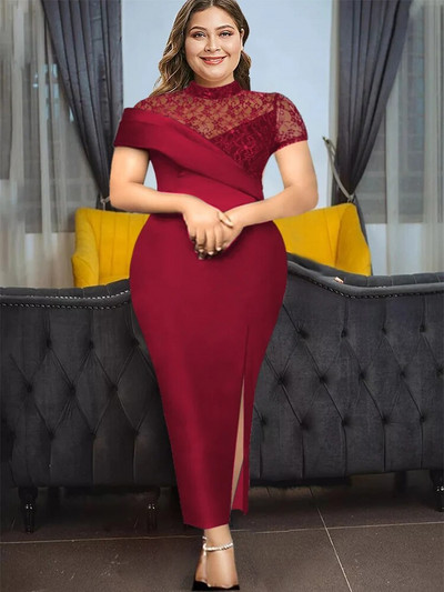 Suures suuruses elegantsed õhtukleidid naiste mustad pitsist lapilised lühikeste varrukatega kaelus, suvised stiilsed kuulsuste hommikumantlid