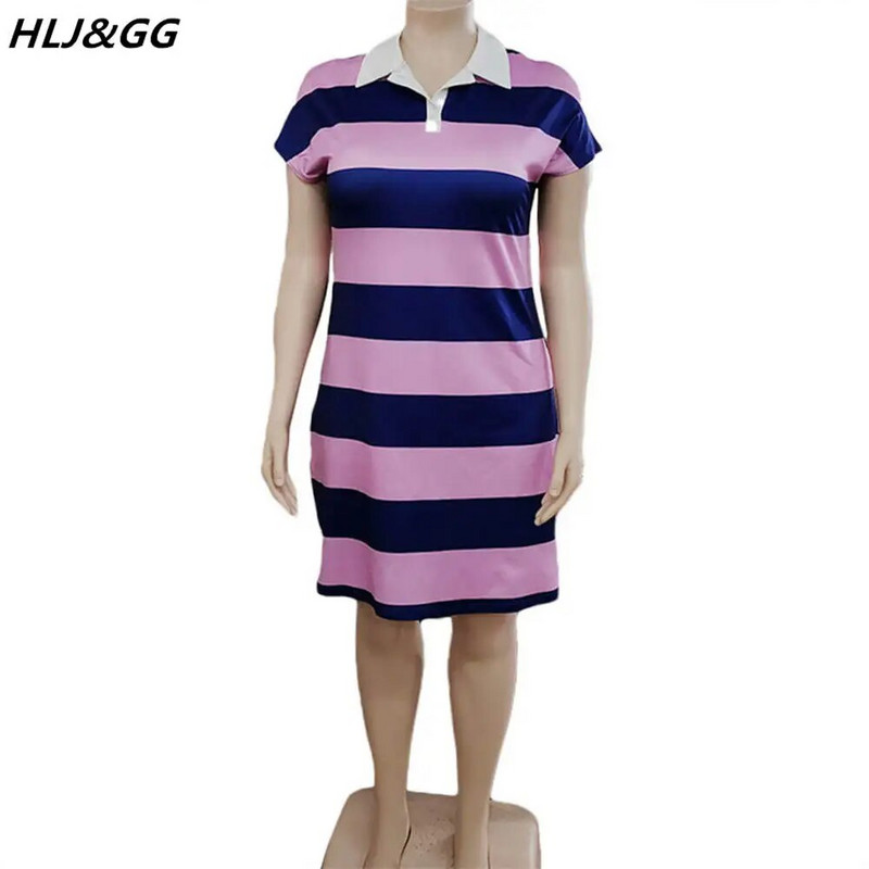 HLJ&GG Fashion Casual Stripe Print Μίνι Φόρεμα Plus Size Γυναικεία ρούχα Γυναικεία φορέματα με κουμπιά Vestidos 2022 Καλοκαίρι Νέο