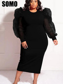 SOMO plius dydžio naktinio klubo madinga seksuali marlės suknelė su marlės formos iškirpte ilgomis rankovėmis Vasarinė suknelė su apvaliu kaklu Didmeninė prekyba