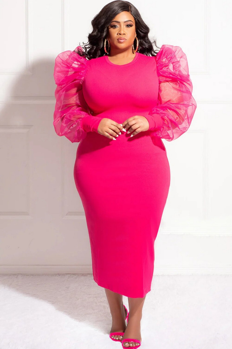 SOMO plius dydžio naktinio klubo madinga seksuali marlės suknelė su marlės formos iškirpte ilgomis rankovėmis Vasarinė suknelė su apvaliu kaklu Didmeninė prekyba