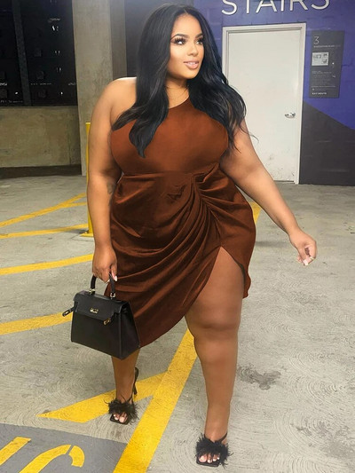 ZJFZML ZZ Haljine veće veličine Ženska odjeća Elegantne nagnute naramenice bez rukava s nabranim bočnim razdjeljkom Rođendanske haljine za slavne osobe