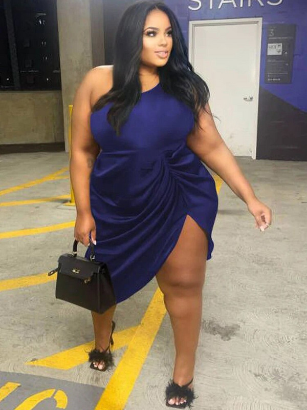 ZJFZML ZZ Haljine veće veličine Ženska odjeća Elegantne nagnute naramenice bez rukava s nabranim bočnim razdjeljkom Rođendanske haljine za slavne osobe