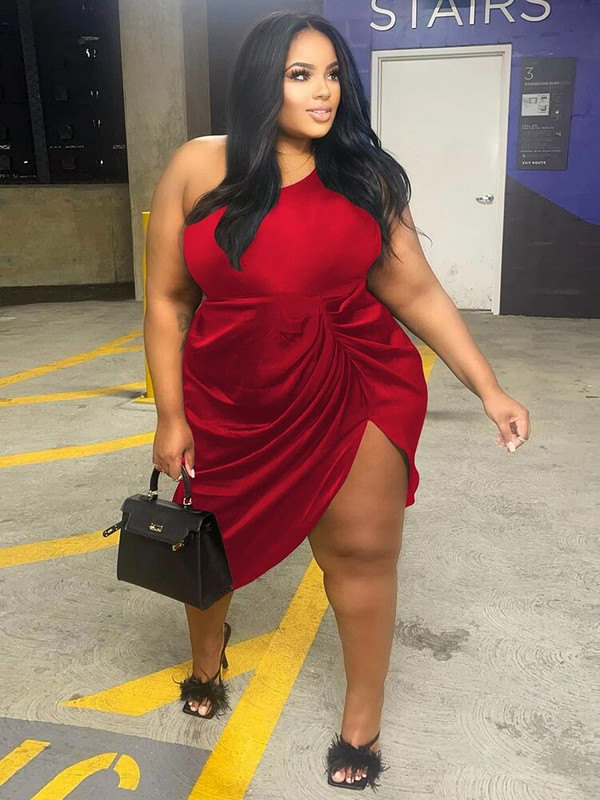 ZJFZML ZZ Haljine veće veličine Ženska odjeća Elegantne nagnute naramenice bez rukava s nabranim bočnim razdjeljkom Rođendanske haljine za slavne osobe