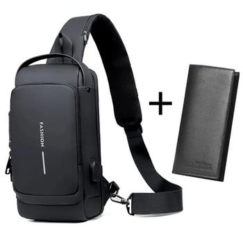 Αντικλεπτική τσάντα ταξιδίου ανδρική τσάντα φόρτισης USB Πακέτο πολλαπλών λειτουργιών λουστρίνι τσάντα στήθους Ανδρική ανδρική τσάντα χιαστί