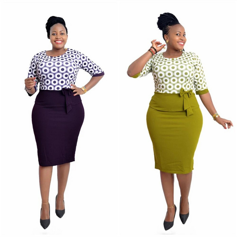 Καυτές εκπτώσεις 2021 Φόρεμα με φιόγκο με στάμπα αφρικανικής και γαλοπούλας συν μεγεθών για γυναίκες