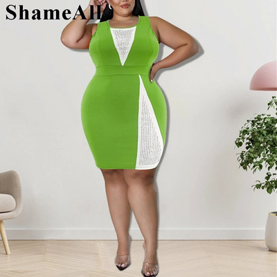 Rochie cu paiete mozaic, fără mâneci, cu paiete, lungă până la genunchi, 4xl, vară, blocare culori, ținute de petrecere de club, rochie midi