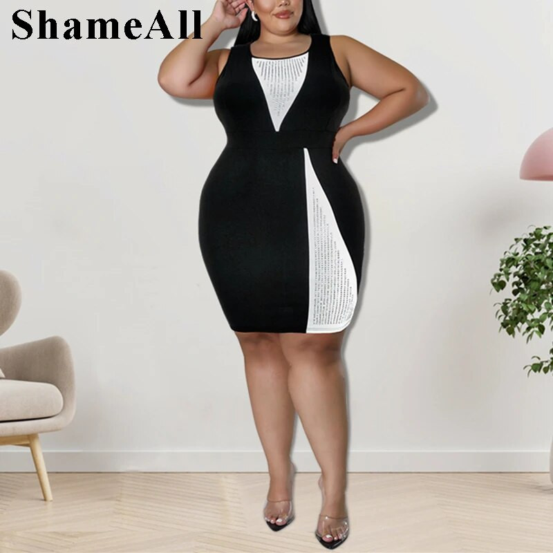 Rochie cu paiete mozaic, fără mâneci, cu paiete, lungă până la genunchi, 4xl, vară, blocare culori, ținute de petrecere de club, rochie midi