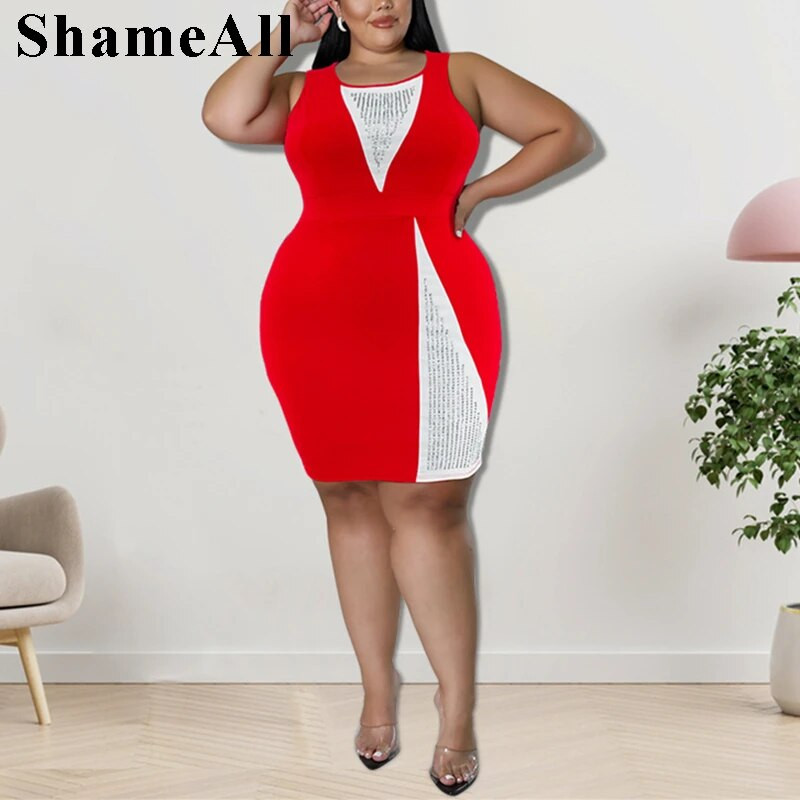 Rochie cu paiete mozaic, fără mâneci, cu paiete, lungă până la genunchi, 4xl, vară, blocare culori, ținute de petrecere de club, rochie midi